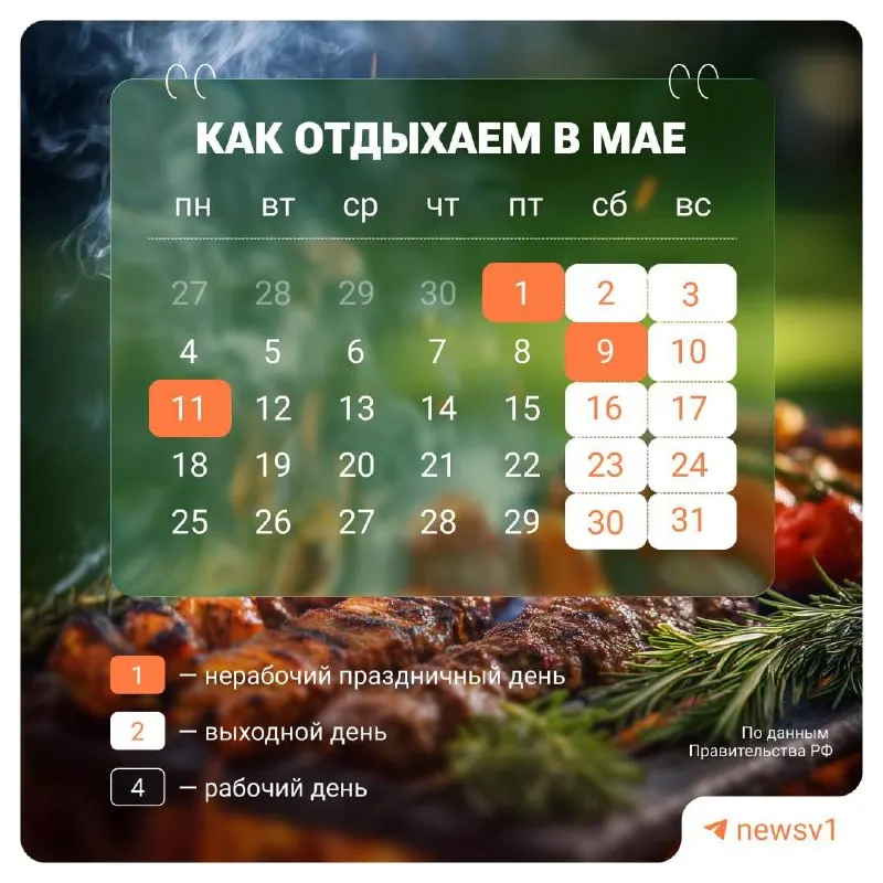 С 9 по 11 мая в стране установлены официальные нерабочие дни, приуроченные к празднованию Дня Победы.