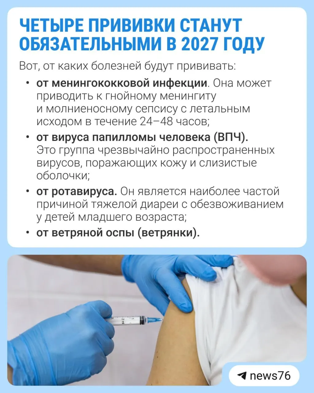 Расширение календаря вакцинации: к 2027 году введут четыре новые прививки в обязательный перечень.